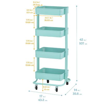 ECR4Kids 4-Tier Metal Rolling Utility Cart, Teal Image 1