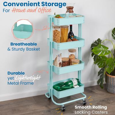 ECR4Kids 4-Tier Metal Rolling Utility Cart, Teal Image 2
