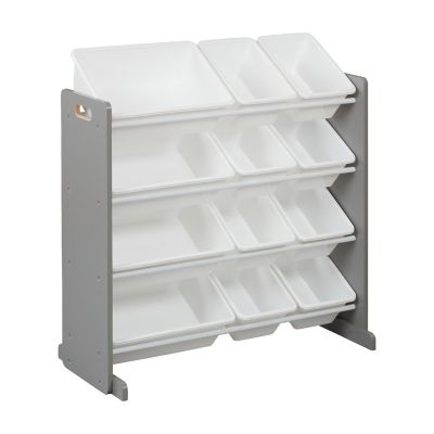 ECR4Kids 4-Tier Organizer with 12 Bins, Toy Storage, Grey/White Image 1