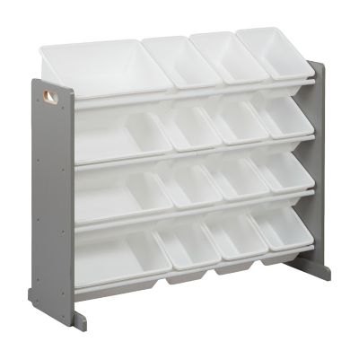 ECR4Kids 4-Tier Organizer with 16 Bins, Toy Storage, Grey/White Image 1
