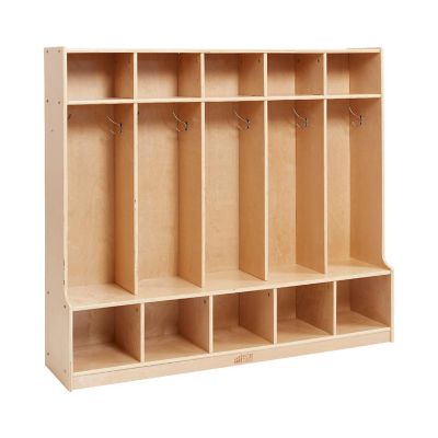 ECR4Kids 5-Section Coat Locker with Bench, Natural Image 1