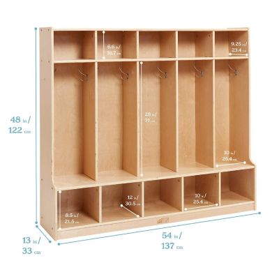 ECR4Kids 5-Section Coat Locker with Bench, Natural Image 1