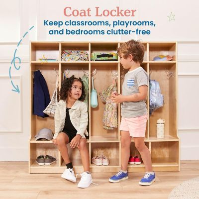 ECR4Kids 5-Section Coat Locker with Bench, Natural Image 2
