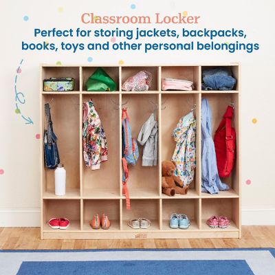 ECR4Kids 5-Section Straight Coat Locker, Natural Image 2
