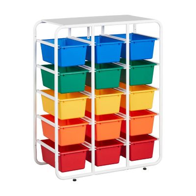 ECR4Kids 5-Tier Storage Rack with 15 Cubby Bins 5x3, Assorted Image 1