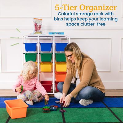 ECR4Kids 5-Tier Storage Rack with 15 Cubby Bins 5x3, Assorted Image 2