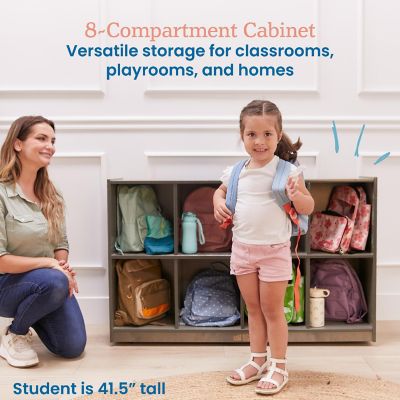 ECR4Kids 8-Compartment Mobile Backpack Storage Cabinet, Grey Wash Image 2