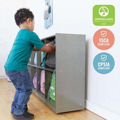 ECR4Kids 8-Compartment Mobile Backpack Storage Cabinet, Grey Wash Image 3