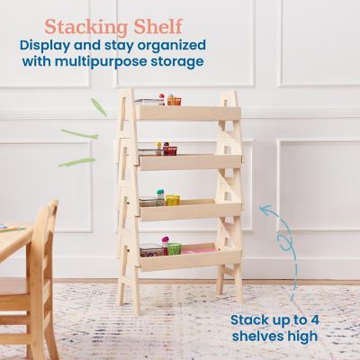 ECR4Kids Adjustable Stacking Shelf with Full Edge, Antique White Image 3