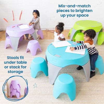 ECR4Kids Ayana Table and Stool Set, Outdoor Kids Table and Chairs, Cyan Blue/Aqua, 5-Piece Image 2