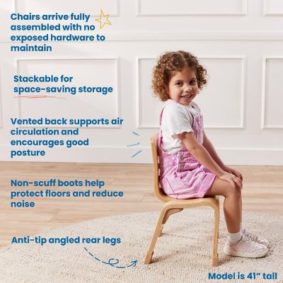 ECR4Kids Bentwood Chair, 10in Seat Height - Stackable Seats, Natural, 2-Pack Image 2