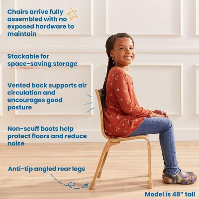 ECR4Kids Bentwood Chair, 12in Seat Height, Stackable Seats, Natural, 2-Pack Image 2