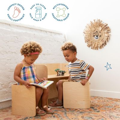 ECR4Kids Bentwood Multipurpose Table and Chair Set, Kids Furniture, Natural, 3-Piece Image 3