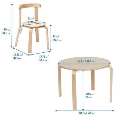 ECR4Kids Bentwood Round Table and Curved Back Chair Set, Kids Furniture, Natural, 5-Piece Image 1
