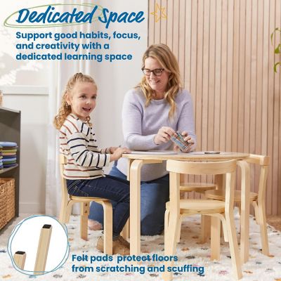 ECR4Kids Bentwood Round Table and Curved Back Chair Set, Kids Furniture, Natural, 5-Piece Image 2