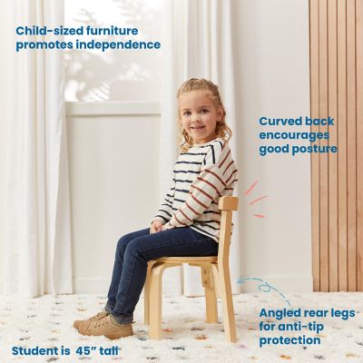 ECR4Kids Bentwood Round Table and Curved Back Chair Set, Kids Furniture, Natural, 5-Piece Image 3