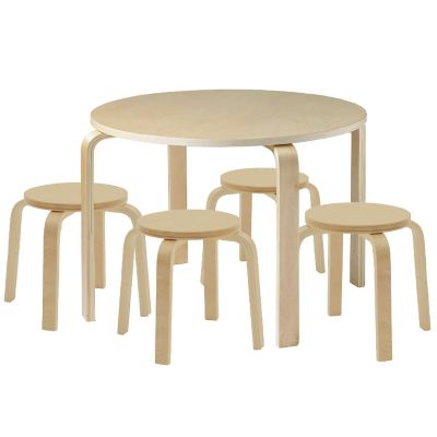ECR4Kids Bentwood Round Table and Stool Set, Kids Furniture, Natural, 5-Piece Image 1