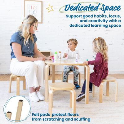 ECR4Kids Bentwood Round Table and Stool Set, Kids Furniture, Natural, 5-Piece Image 2
