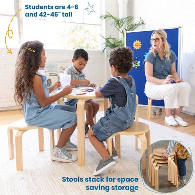 ECR4Kids Bentwood Round Table and Stool Set, Kids Furniture, Natural, 5-Piece Image 3