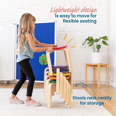 ECR4Kids Bentwood Stackable Stools, Classroom Furniture, Assorted, 6-Piece Image 2