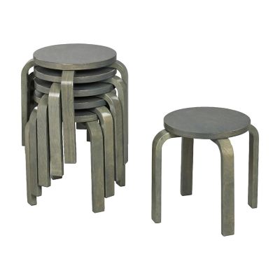 ECR4Kids Bentwood Stackable Stools, Grey Wash, 6-Piece Image 1
