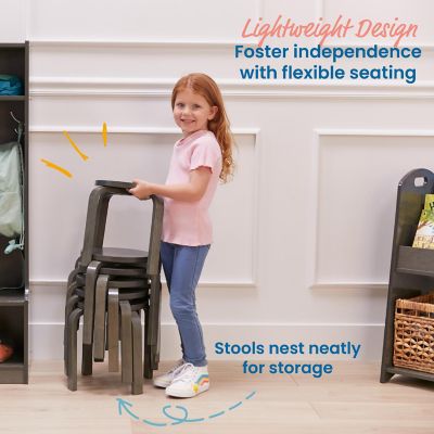 ECR4Kids Bentwood Stackable Stools, Grey Wash, 6-Piece Image 2