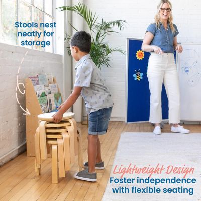 ECR4Kids Bentwood Stackable Stools, Natural, 6-Piece Image 2