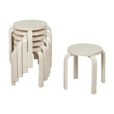 ECR4Kids Bentwood Stackable Stools, White Wash, 6-Piece Image 1