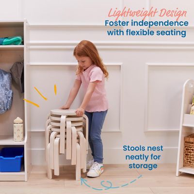 ECR4Kids Bentwood Stackable Stools, White Wash, 6-Piece Image 2