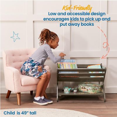 ECR4Kids Book Caddy with Shelf, Grey Wash Image 2