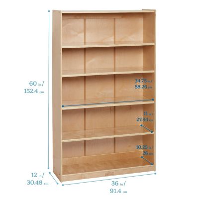 ECR4Kids Classic Bookcase, 60in, Adjustable Bookshelf, Natural Image 1