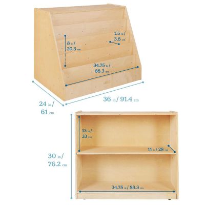 ECR4Kids Double-Sided Mobile Book Display with Storage, Classroom Bookshelf, Natural Image 1