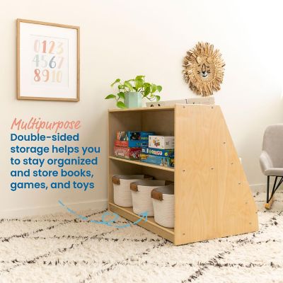 ECR4Kids Double-Sided Mobile Book Display with Storage, Classroom Bookshelf, Natural Image 3