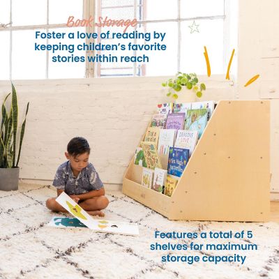 ECR4Kids Double-Sided Mobile Book Display with Storage, Natural Image 2