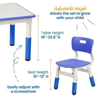 ECR4Kids Dry-Erase Rectangular Activity Table with 2 Chairs, Adjustable, Kids Furniture, Blue Image 2