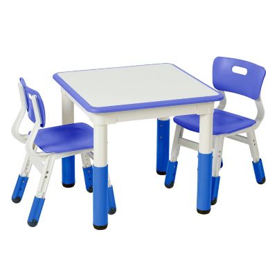 ECR4Kids Dry-Erase Square Activity Table with 2 Chairs, Adjustable, Kids Furniture, Blue, 3-Piece Image 1