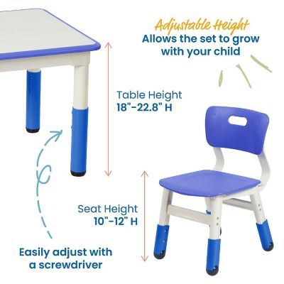 ECR4Kids Dry-Erase Square Activity Table with 2 Chairs, Adjustable, Kids Furniture, Blue, 3-Piece Image 2