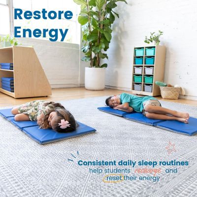 ECR4Kids Everyday Folding Rest Mat, 3-Section, 1in, Blue/Grey, 5-Pack Image 2
