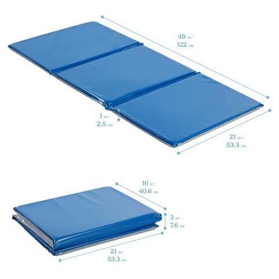 ECR4Kids Everyday Folding Rest Mat, 3-Section, 1in, Sleeping Pad, Blue/Grey, 5-Pack Image 1