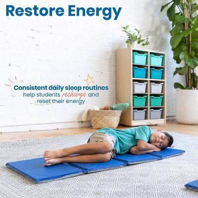 ECR4Kids Everyday Folding Rest Mat, 4-Section, 1in, Blue/Grey, 5-Pack Image 2