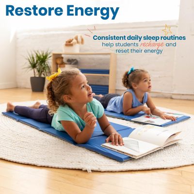 ECR4Kids Everyday Folding Rest Mat, 4-Section, 5/8in, Sleeping Pad, Blue/Grey, 5-Pack Image 2