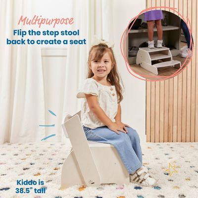 ECR4Kids Flip-Flop Step Stool and Chair, Kids Furniture, White Wash Image 3