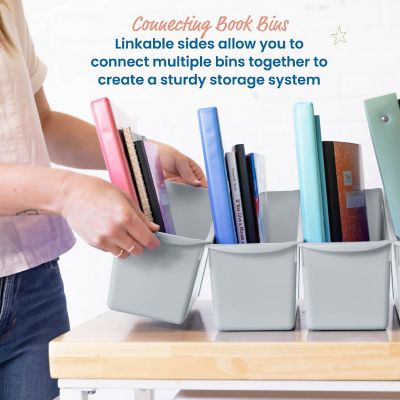 ECR4Kids Linking Book Bin, Interlocking Storage, Light Grey, 10-Piece Image 2