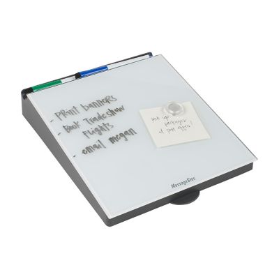 ECR4Kids MessageStor Dry-Erase Glass Board Memo Station, Desk Organizer, White Image 1