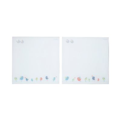 ECR4Kids MessageStor Magnetic Dry-Erase Glass Board with Magnets, 17.5in x 17.5in, Birds, 2-Pack Image 1