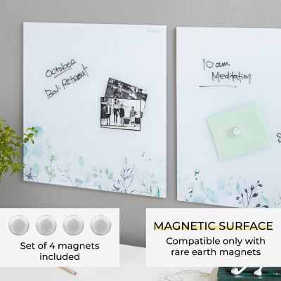 ECR4Kids MessageStor Magnetic Dry-Erase Glass Board with Magnets, 17.5in x 17.5in, Botanical, 2-Pack Image 2