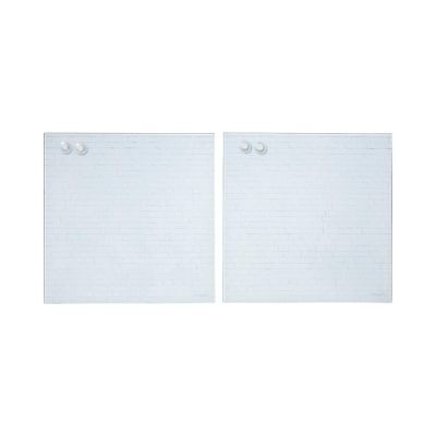 ECR4Kids MessageStor Magnetic Dry-Erase Glass Board with Magnets, 17.5in x 17.5in, White Brick, 2-Pack Image 1