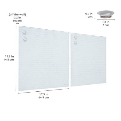 ECR4Kids MessageStor Magnetic Dry-Erase Glass Board with Magnets, 17.5in x 17.5in, White Brick, 2-Pack Image 1