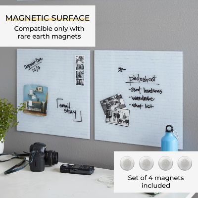 ECR4Kids MessageStor Magnetic Dry-Erase Glass Board with Magnets, 17.5in x 17.5in, White Brick, 2-Pack Image 2