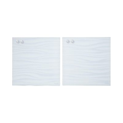 ECR4Kids MessageStor Magnetic Dry-Erase Glass Board with Magnets, 17.5in x 17.5in, White Waves, 2-Pack Image 1